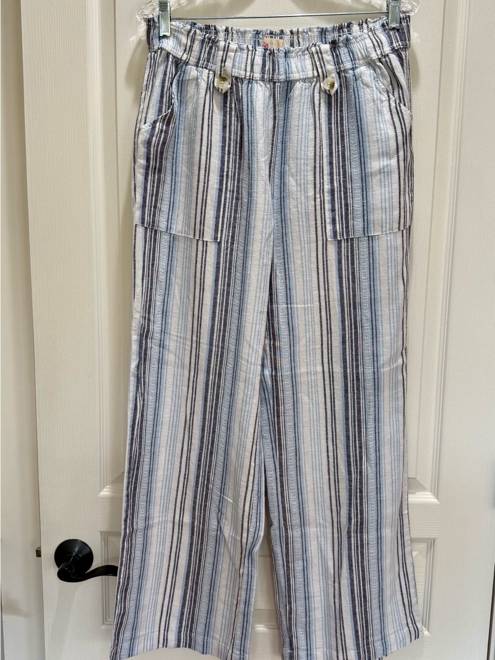 SO Blue & White Linen Blend Stripe Wide-Leg Pants NWOT Size Large